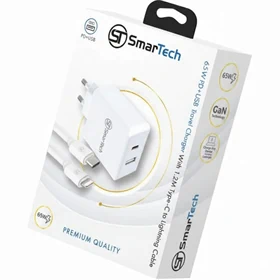 מטען קיר SmarTech – Lightning  65W PD+USB